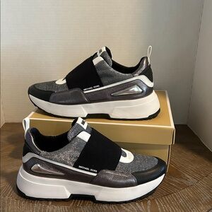 Michael Kors Metallic Black and Silver Cosmo Slip On